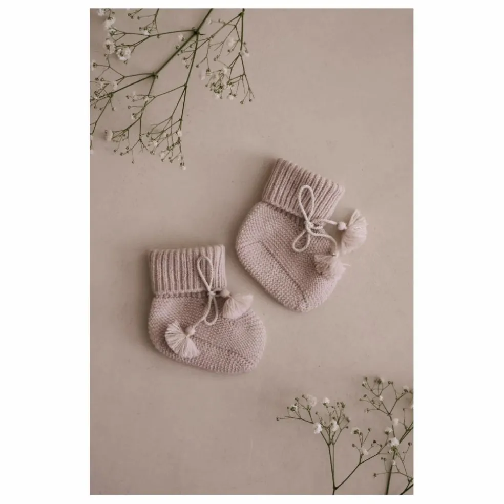 Chaussons en tricot et pochon brodé | Gris perle