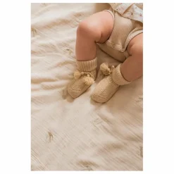 Chaussons en tricot et pochon brodé | Beige