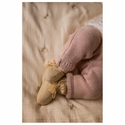 Chaussons en tricot et pochon brodé | Beige