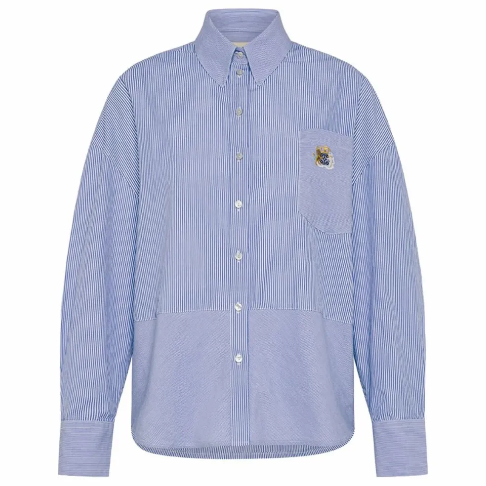 Chemise Claire Rayée Popeline de Coton | Bleu Clair
