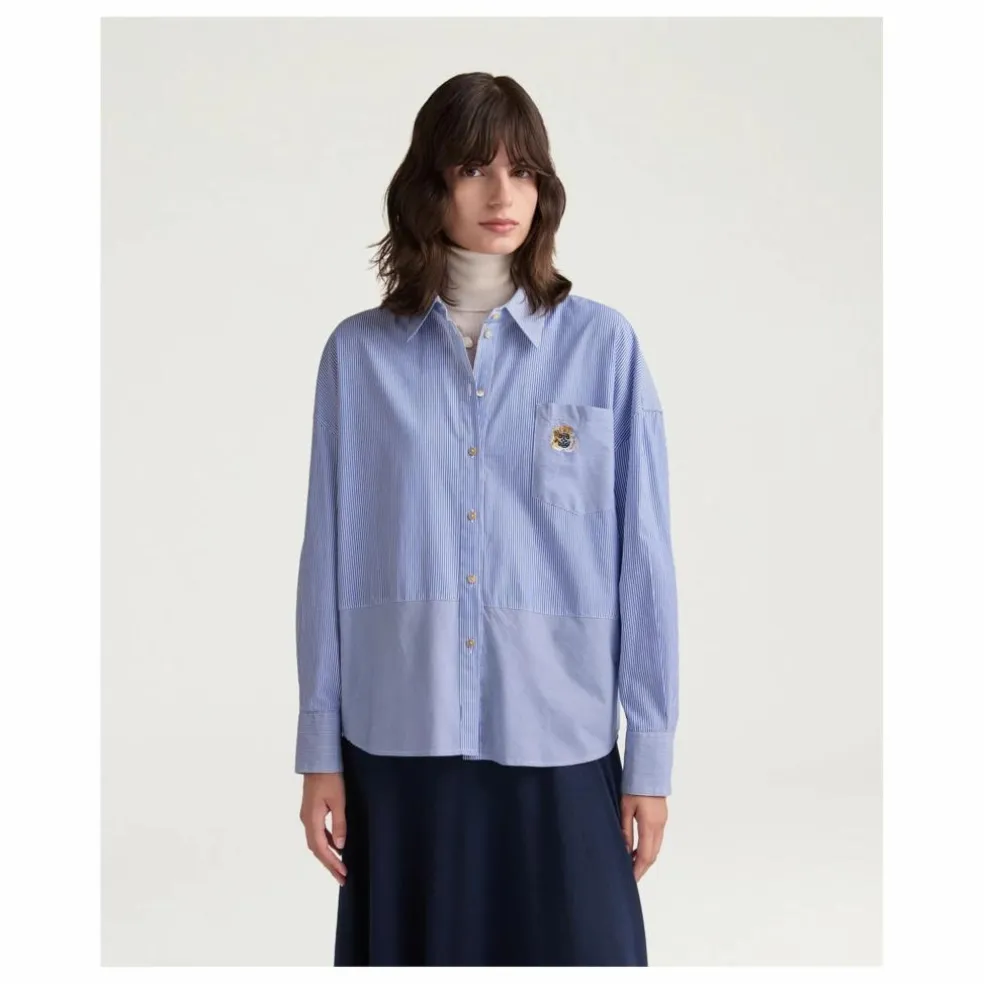 Chemise Claire Rayée Popeline de Coton | Bleu Clair