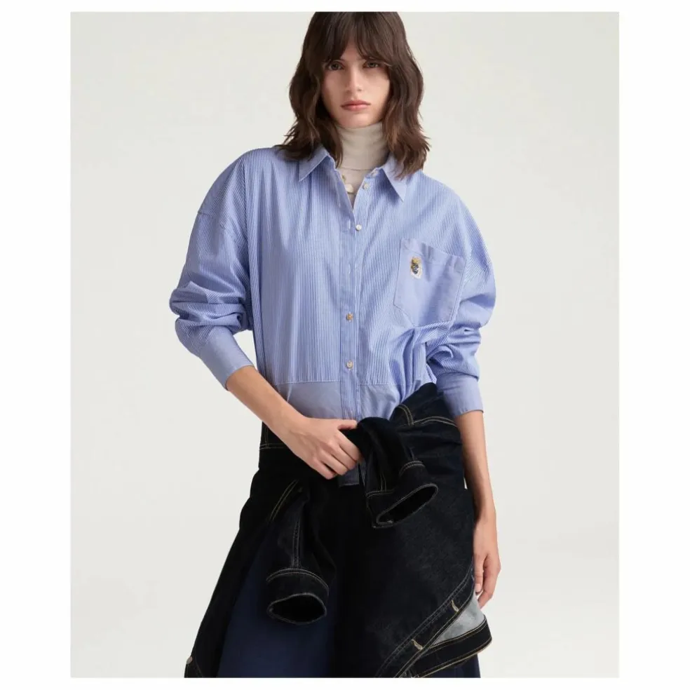 Chemise Claire Rayée Popeline de Coton | Bleu Clair