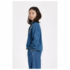 Chemise Courte Brodée Clara | Bleu jean