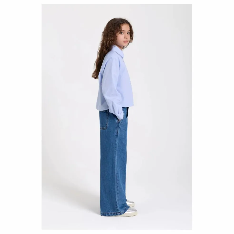 Chemise Courte Clara Rayée | Bleu Clair