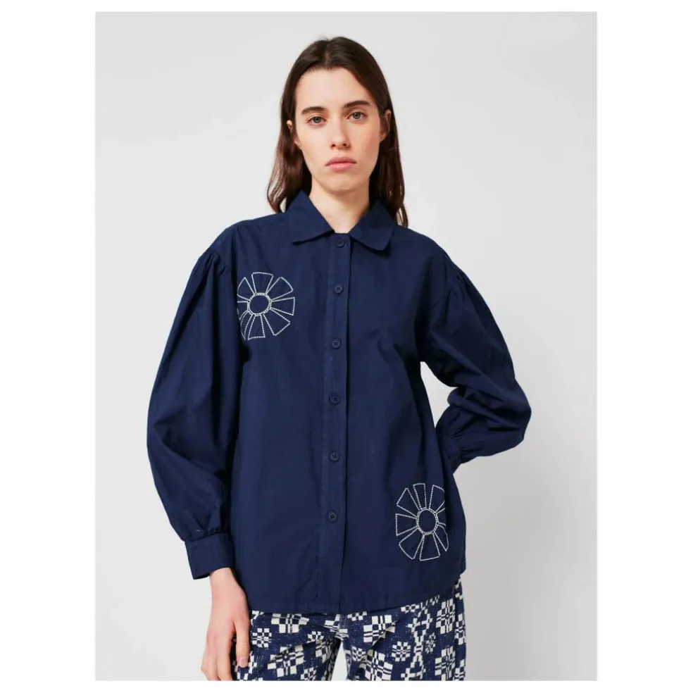 Chemise Kaleidoscope Brodée Coton Bio - Collection Femme | Bleu marine