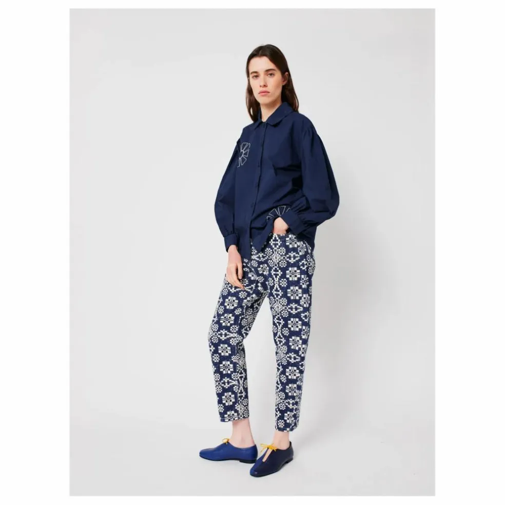 Chemise Kaleidoscope Brodée Coton Bio - Collection Femme | Bleu marine
