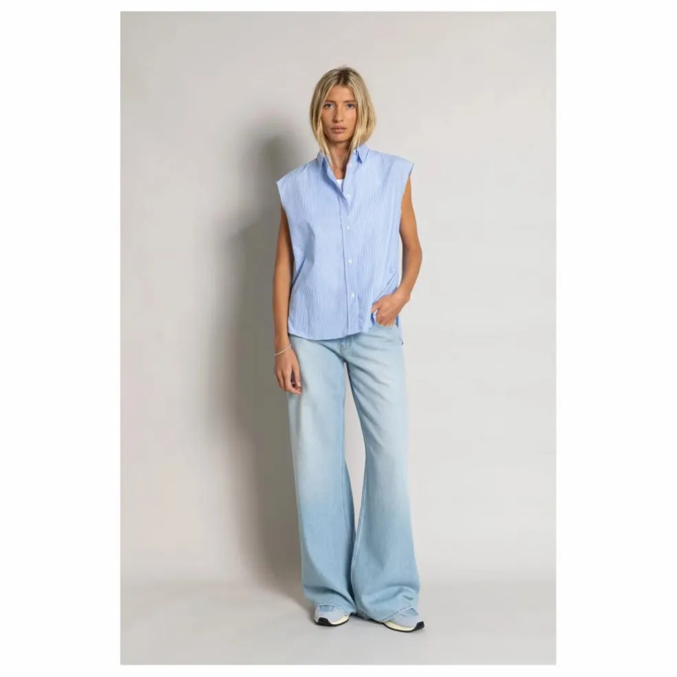 Chemise Sans Manches Laura Rayée | Bleu Clair