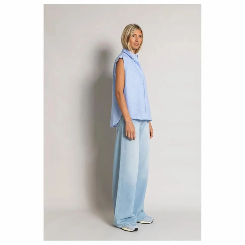 Chemise Sans Manches Laura Rayée | Bleu Clair