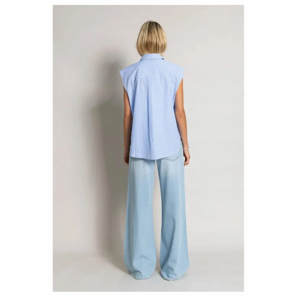 Chemise Sans Manches Laura Rayée | Bleu Clair