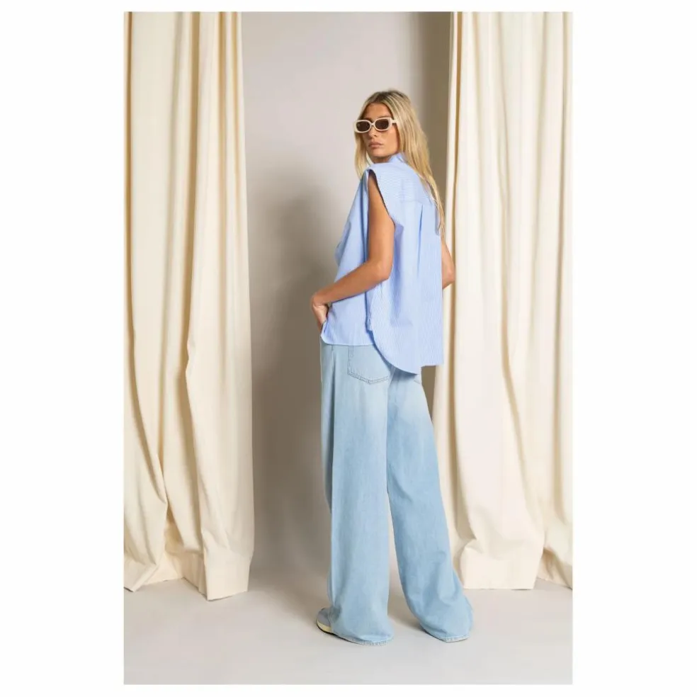 Chemise Sans Manches Laura Rayée | Bleu Clair
