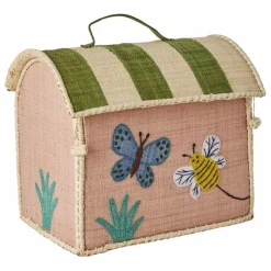 Coffre de rangement en raphia Papillon | Rose pâle