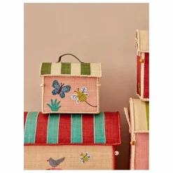 Coffre de rangement en raphia Papillon | Rose pâle