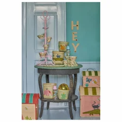 Coffre de rangement en raphia Papillon | Rose pâle