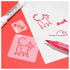 Coffret duo Tattoopen & Pochoir Réutilisable Cat x AMI IMAGINAIRE