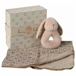 Coffret naissance - Hochet Lapin et lange | Rose poudré
