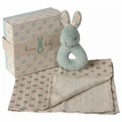 Coffret naissance - Hochet Lapin et lange | Vert Menthe