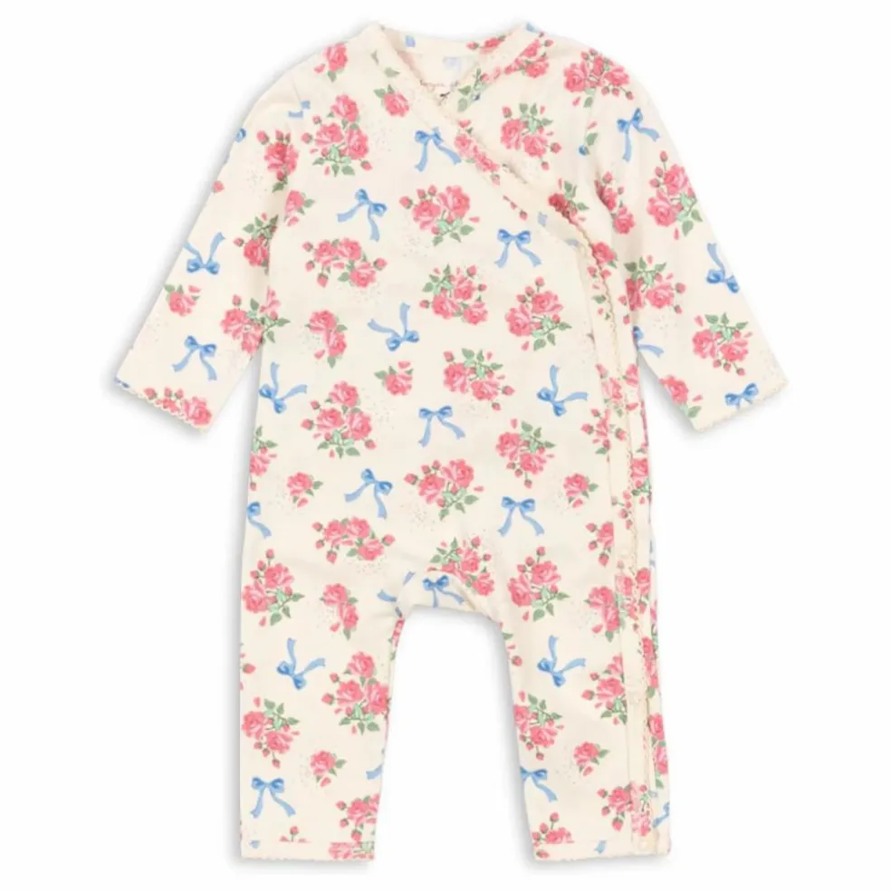 Combinaison Cache Coeur Fleurie Coton Bio | Ecru
