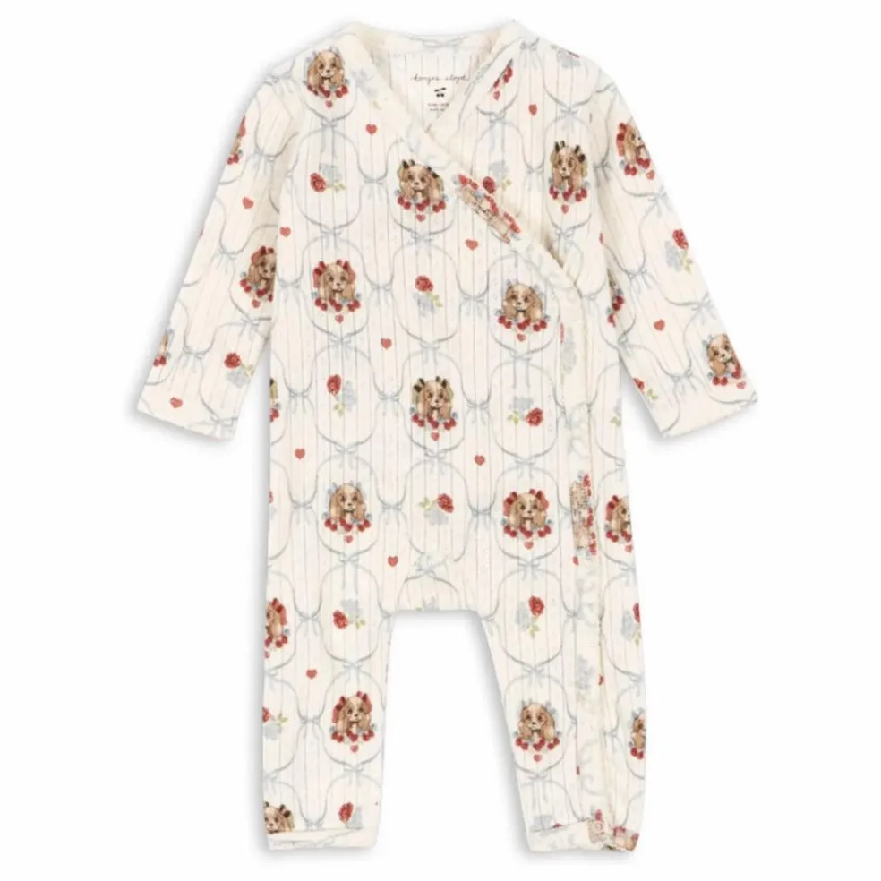 Combinaison Cache Cœur Minnie Chiens Pointelle Coton Bio | Ecru
