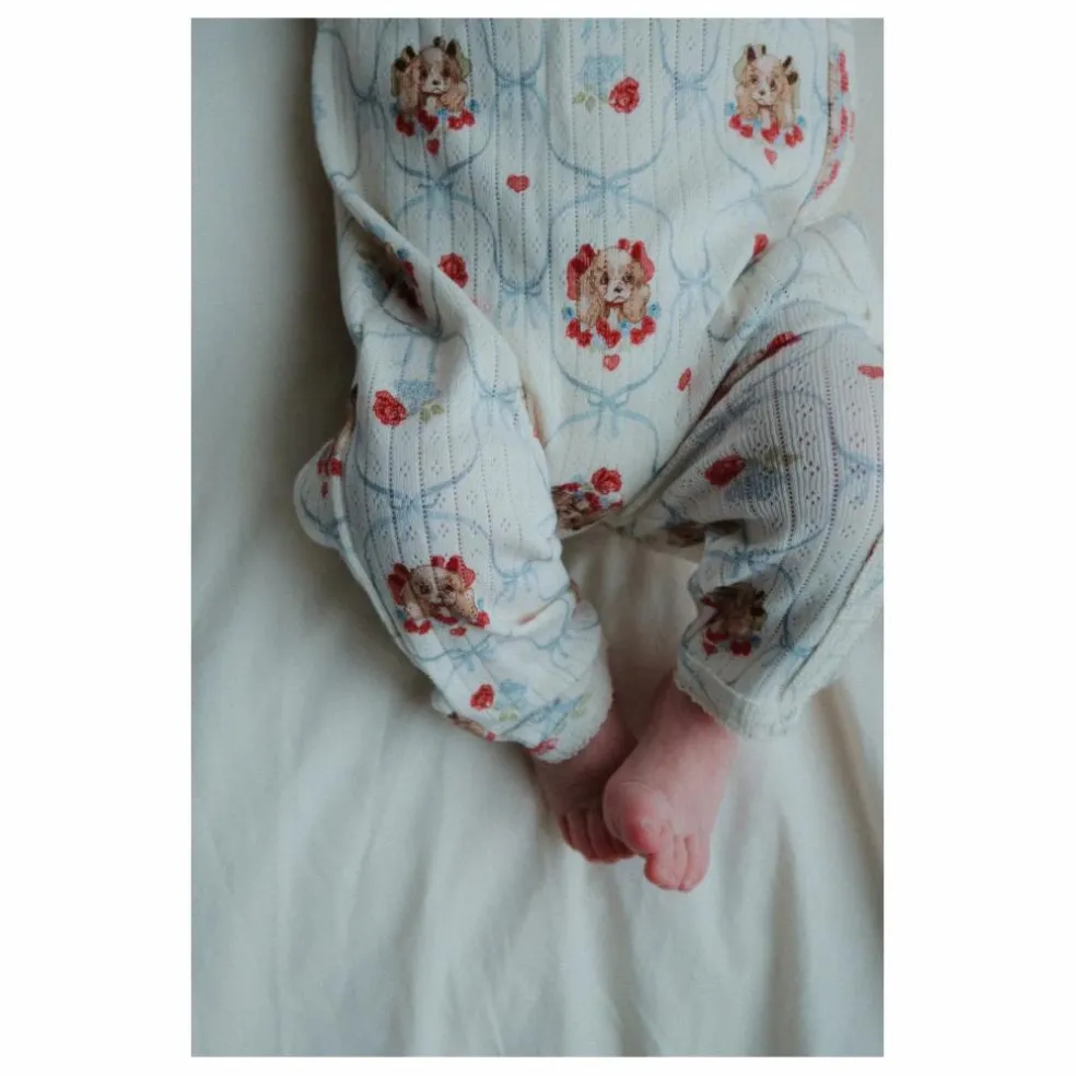 Combinaison Cache Cœur Minnie Chiens Pointelle Coton Bio | Ecru