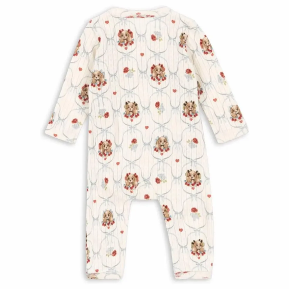 Combinaison Cache Cœur Minnie Chiens Pointelle Coton Bio | Ecru