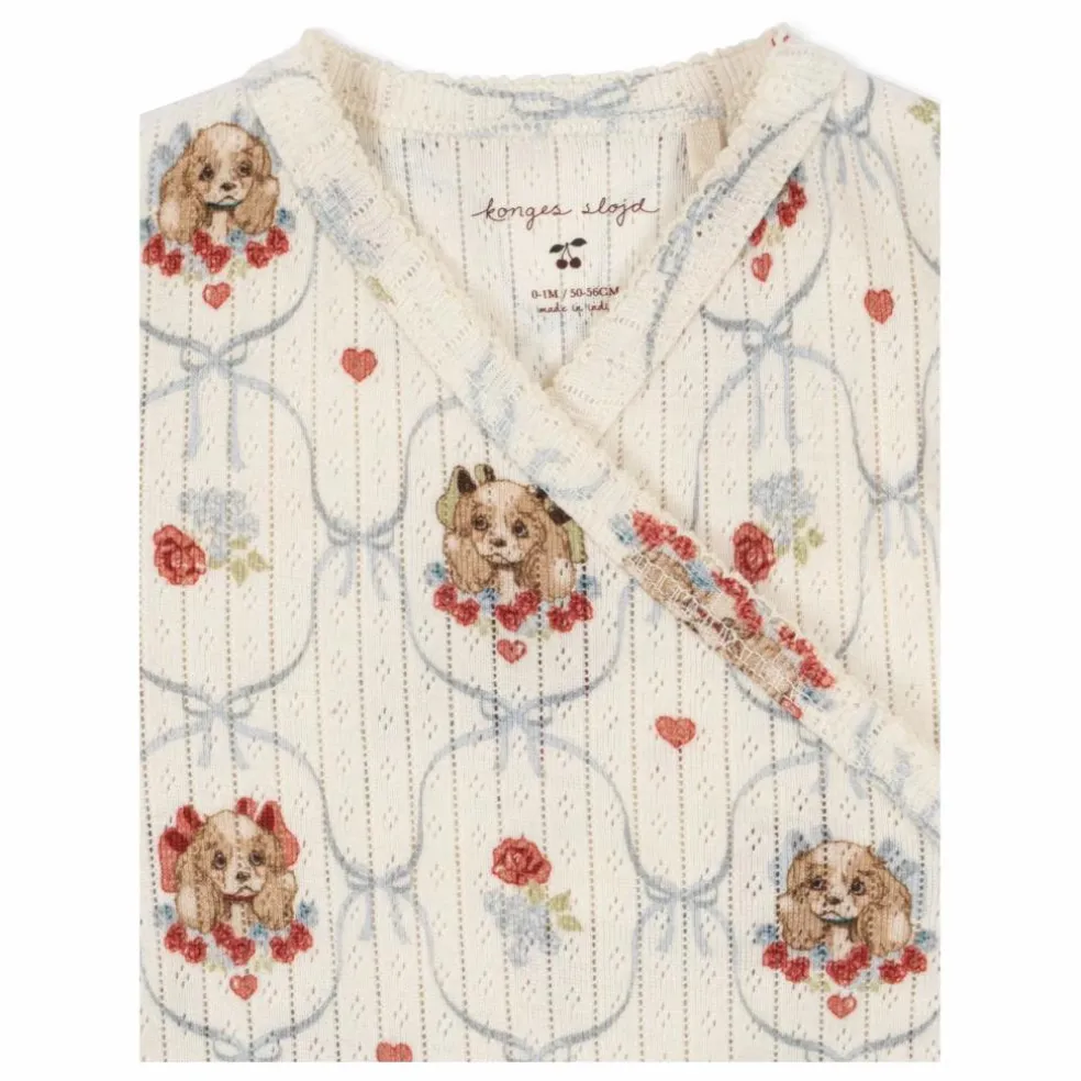 Combinaison Cache Cœur Minnie Chiens Pointelle Coton Bio | Ecru