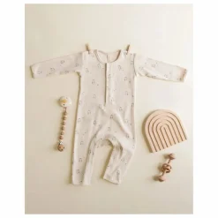 Combinaison Côtelée Hiboux Coton Bio | Ecru