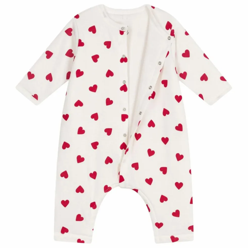 Combinaison Cœurs Coton Ouatiné | Blanc