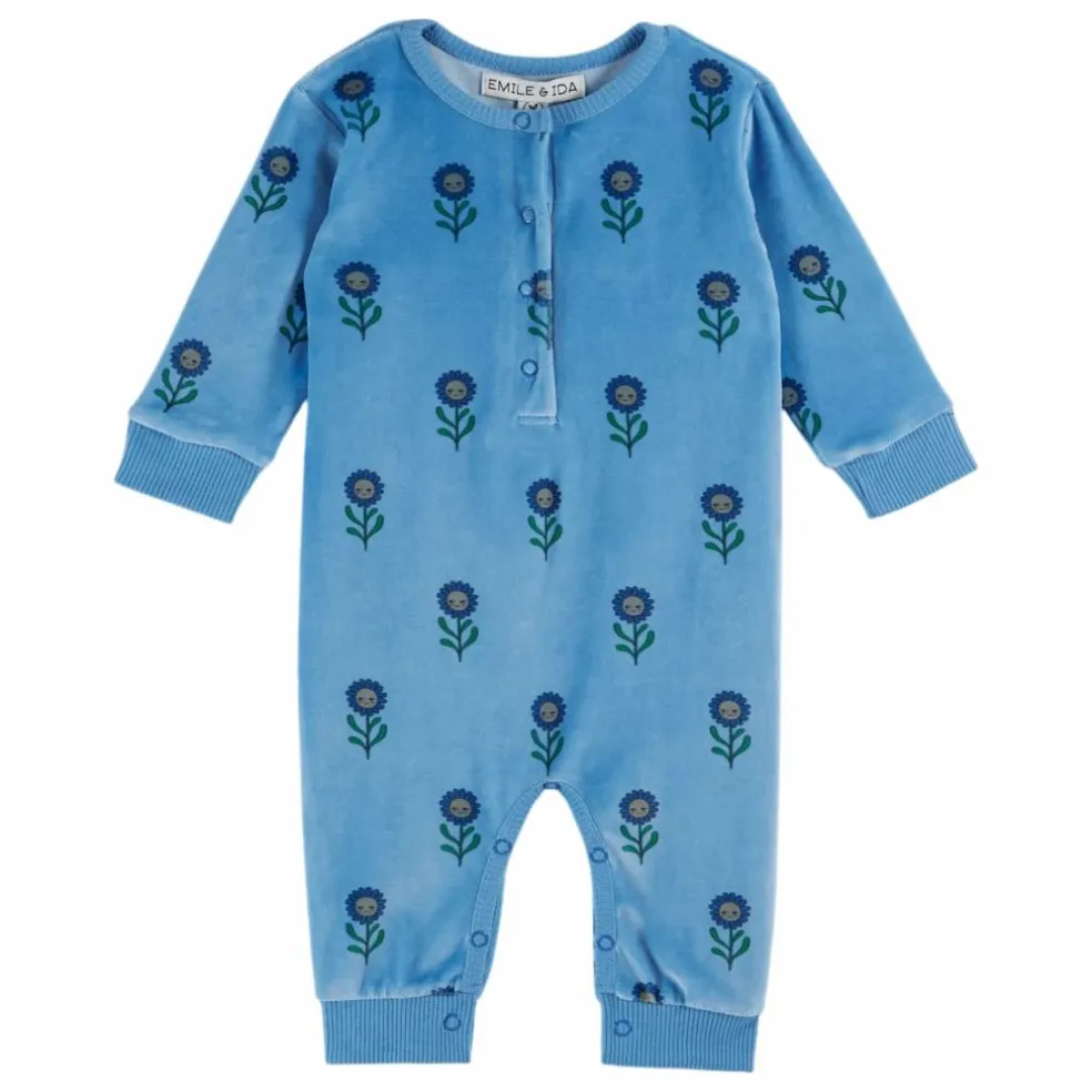 Combinaison Molleton Fleurs | Bleu