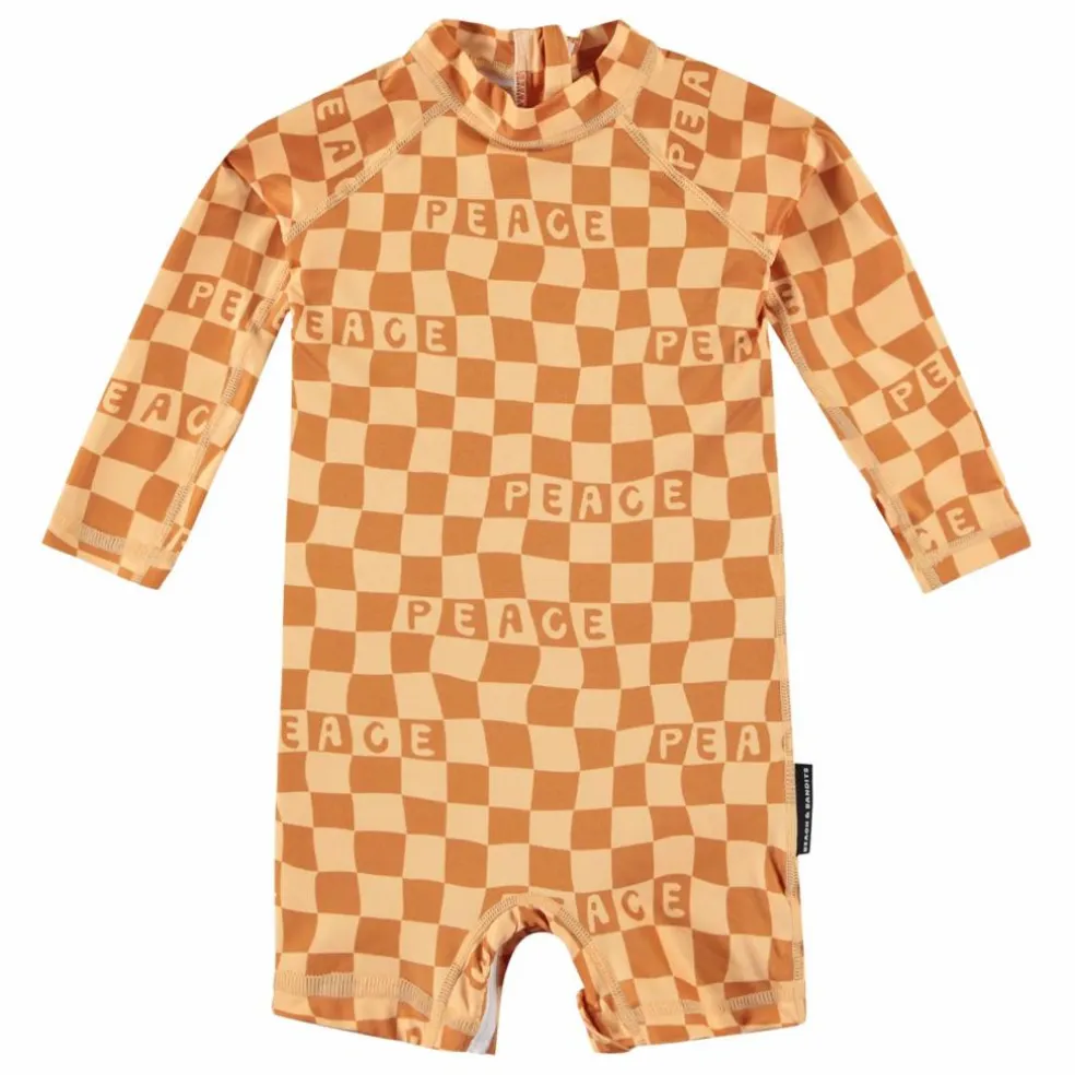 Combishort Anti-UV Checkered Peace Fibres Recyclées | Jaune