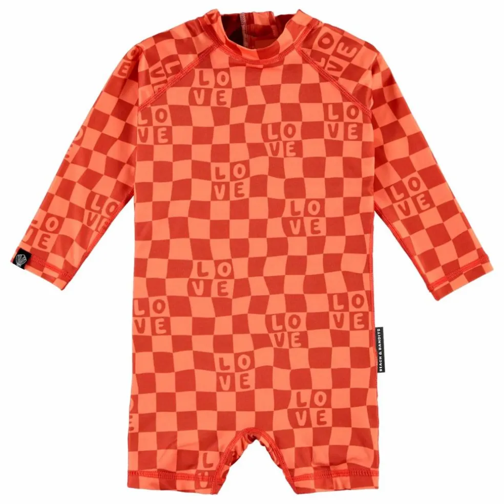 Combishort Anti-UV Checkered Love Fibres Recyclées | Corail