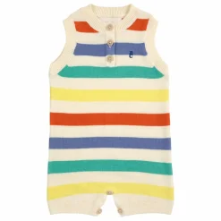 Combishort Rayure Maille Coton Bio | Ecru