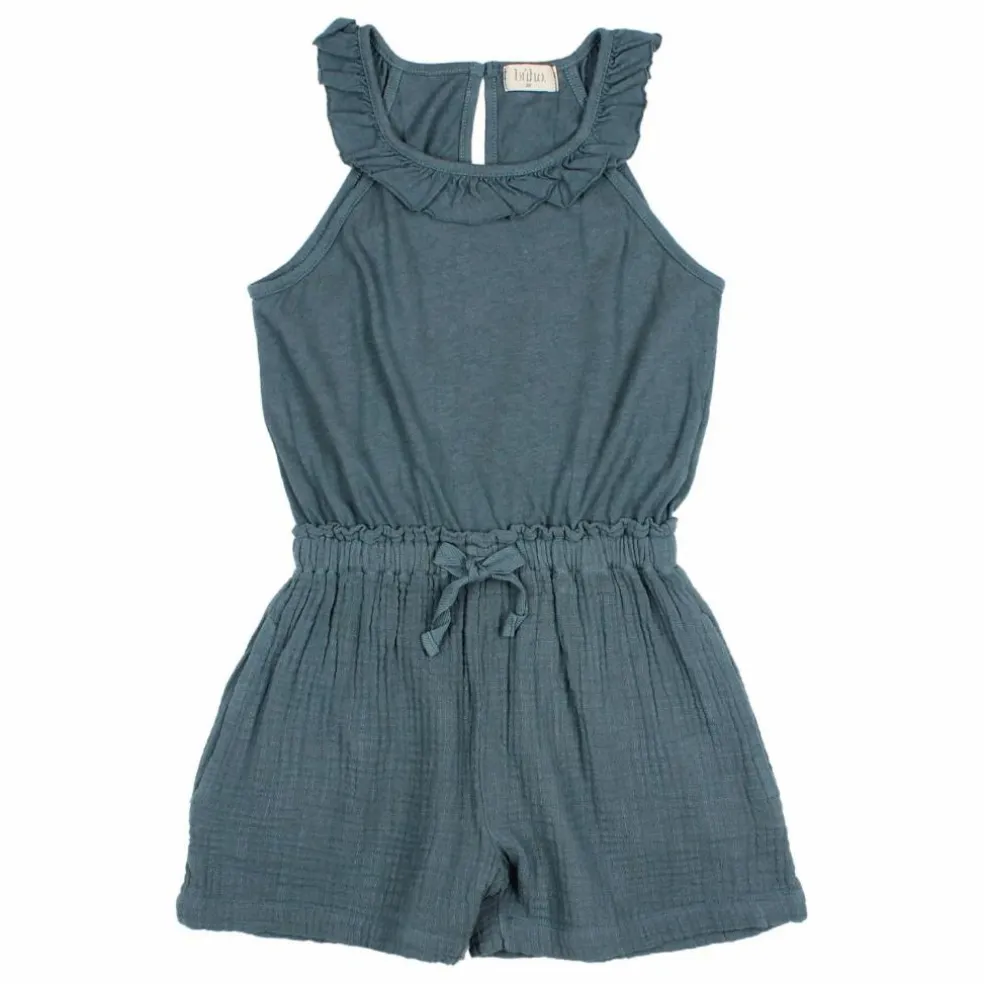 Combishort Unie Lin | Bleu canard