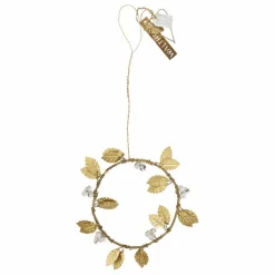 Couronne décorative branche de houx à suspendre | Doré