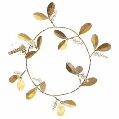 Couronne décorative branche de gui à suspendre | Doré
