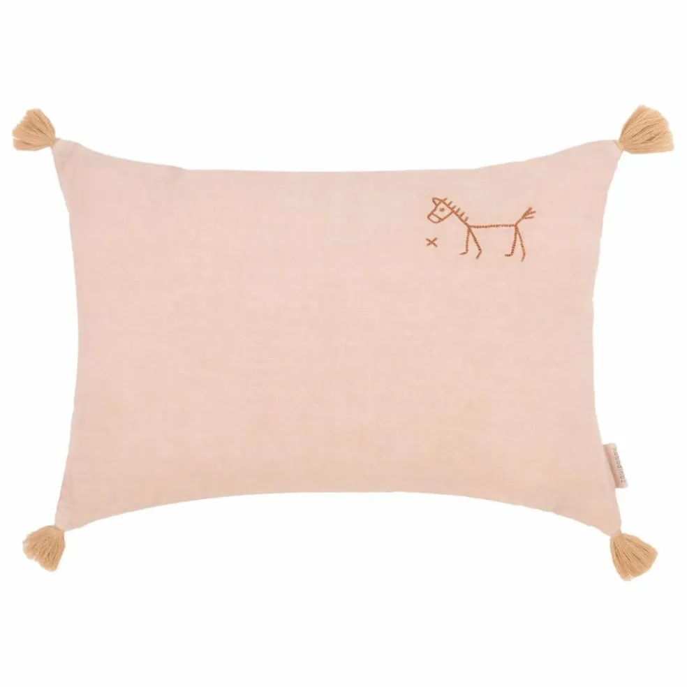 Coussin à pompons - Lin Français | Rose poudré
