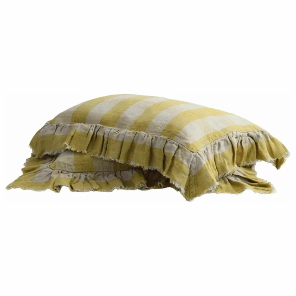 Coussin à volants en lin lavé Vichy Cottage | Rouge Oxyde