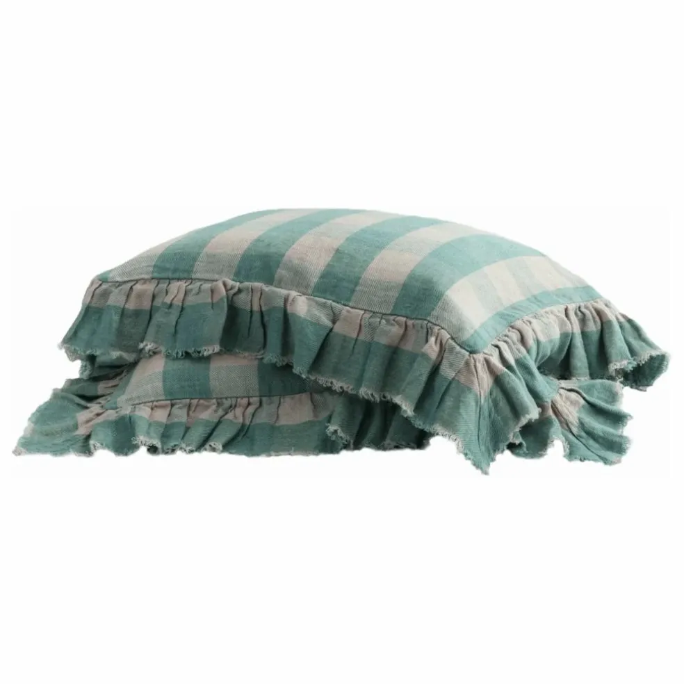 Coussin à volants en lin lavé Vichy Cottage | Nuage