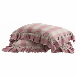 Coussin à volants en lin lavé Vichy Cottage | Bois de rose