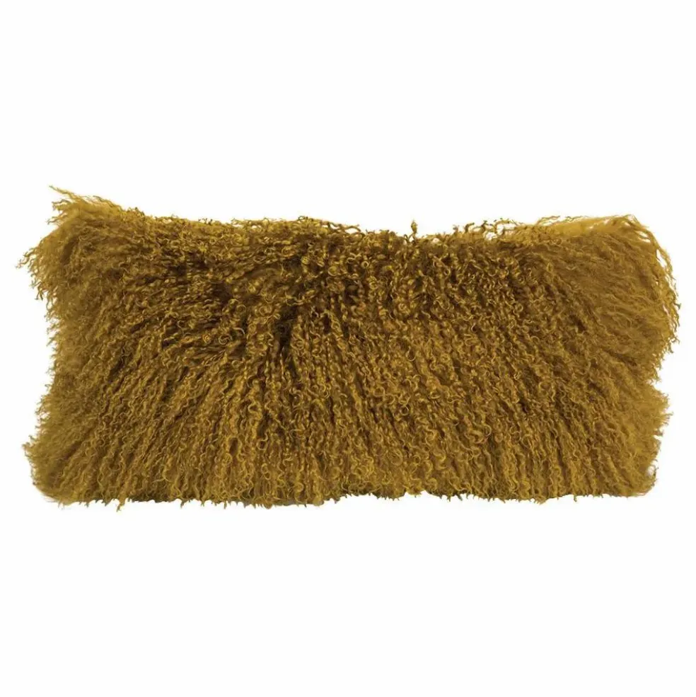 Coussin basic en peau de chèvre du Tibet | Ocre