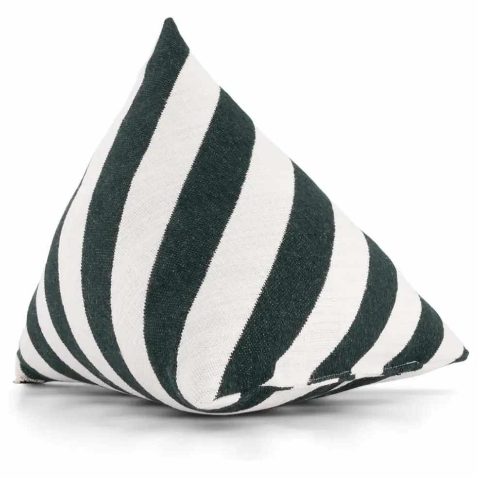 Coussin berlingot Divino à rayures en jacquard | Vert foncé