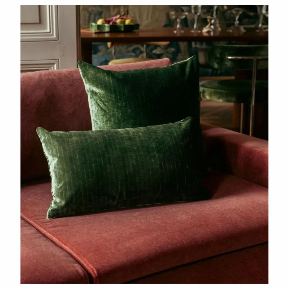 Coussin carré Carino en velours côtelé brillant | Vert olive