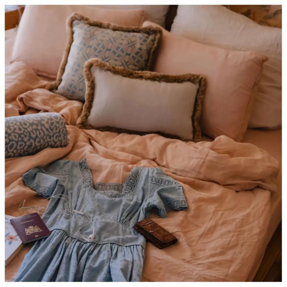 Coussin cylindrique Maya | Bleu Glacier