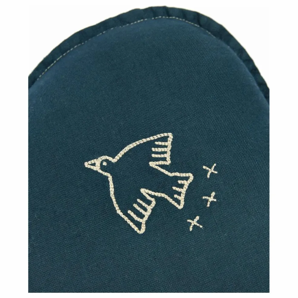 Coussin Nuage avec broderie Oiseau - Lin Français | Bleu nuit