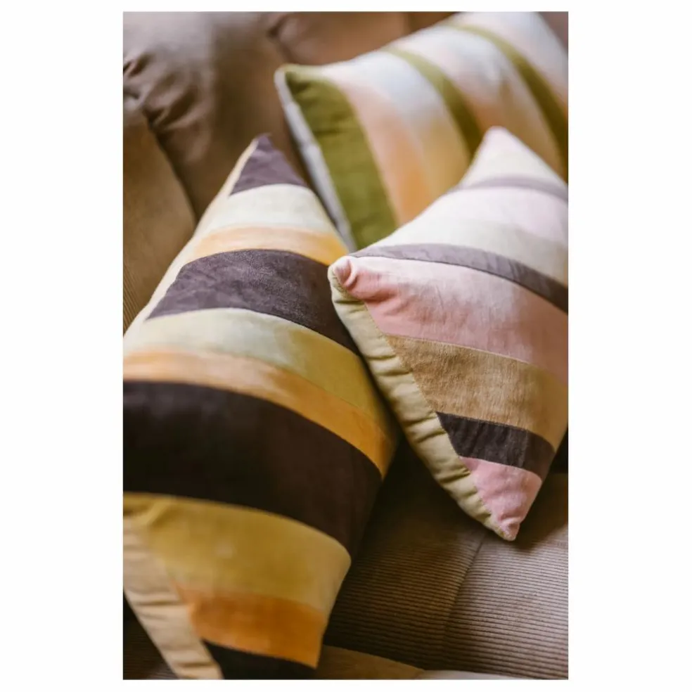 Coussin rayé en velours | Rose