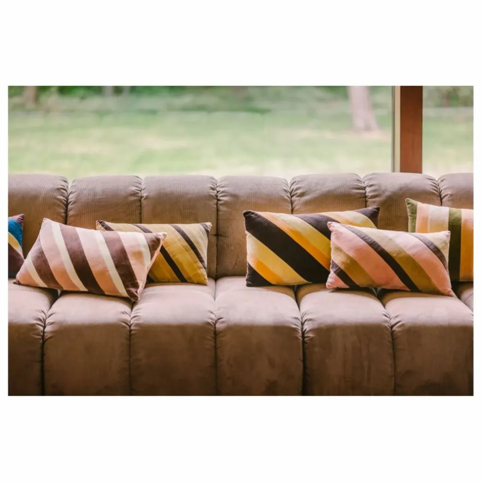 Coussin rayé en velours | Rose