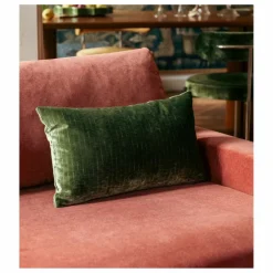 Coussin rectangulaire Carino velours côtelé brillant | Vert olive