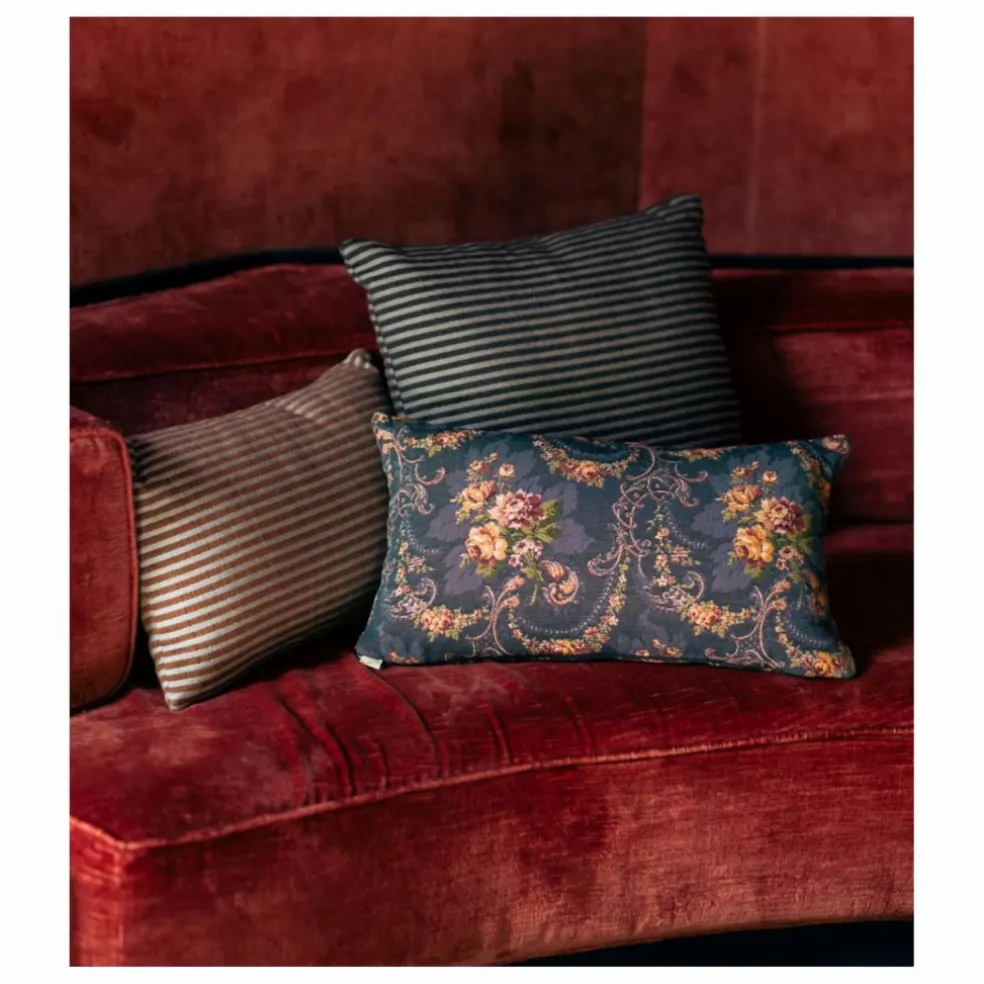 Coussin rectangulaire Carino en tissu rayé | Bleu nuit