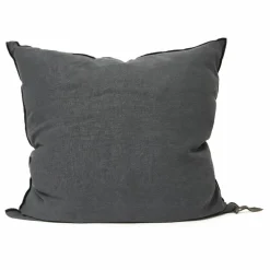 Coussin Vice versa black line en lin lavé stone washed | Charbon