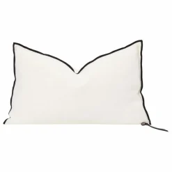 Coussin Vice Versa Black Line en lin stone washed | Crème