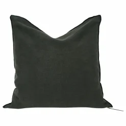 Coussin Vice versa black line en lin lavé stone washed | Asphalte